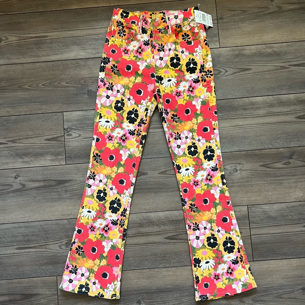 NWT MOTHER Smokin Double Flood High Rise Ankle Jeans in Flowers Al Fresco Sz 28